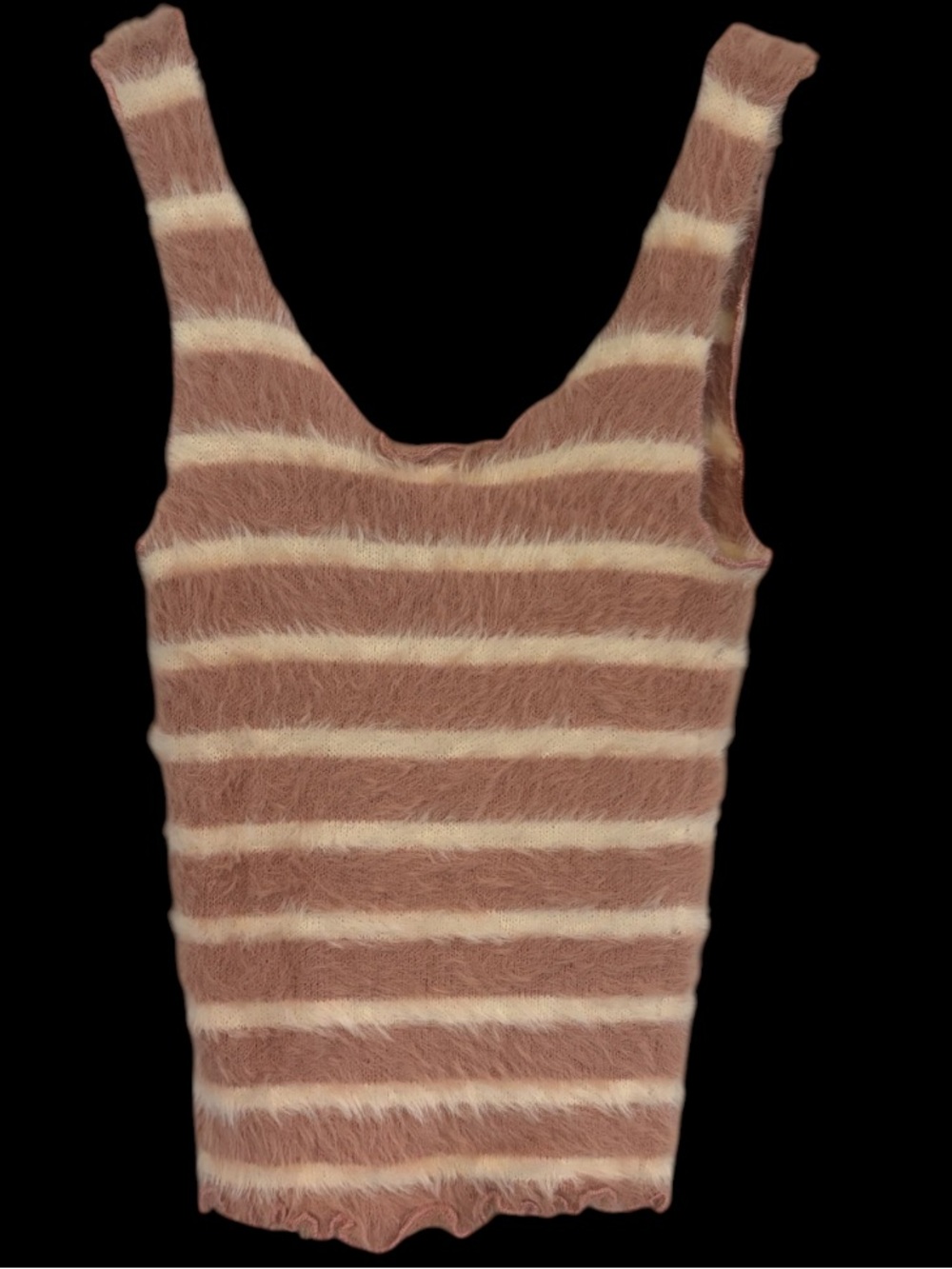 Hem & Thread Striped Fuzzy Tank Top in Dusty Rose & Cream NWT - Picture 2 of 3